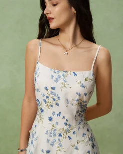 Blue Floral A-Line Slip Mini Dress