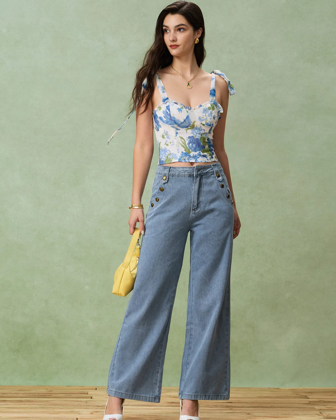 Blue Floral Bohemian Cropped Camis