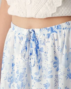 Blue Floral Flared Midi Skirt