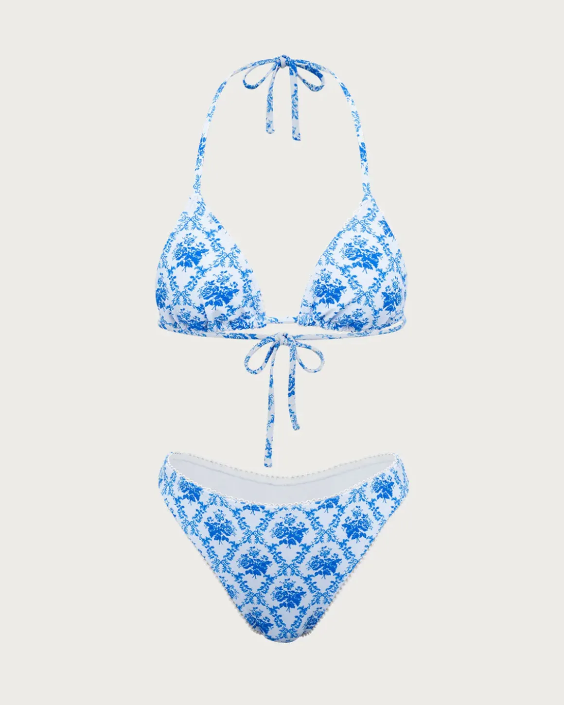 Blue Floral Halter Bikini Set
