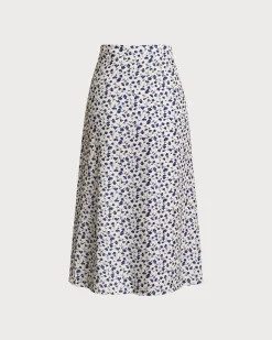 Blue Floral High-waisted Wrap Midi Skirt