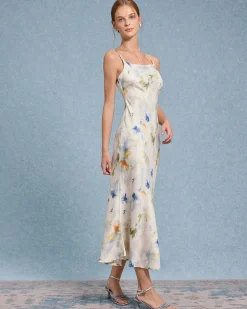 Blue Floral Mermaid Slip Midi Dress