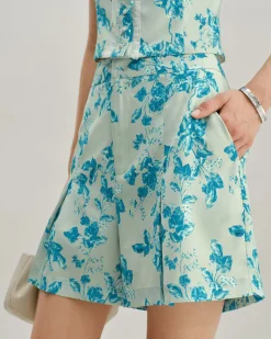 Blue Floral Pocket Shorts
