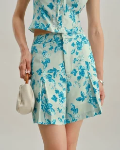 Blue Floral Pocket Shorts