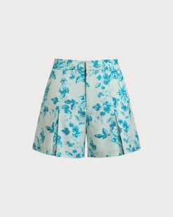 Blue Floral Pocket Shorts