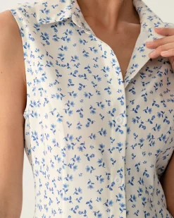 Blue Floral Pocket Sleeveless Mini Dress