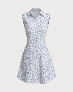 Blue Floral Pocket Sleeveless Mini Dress