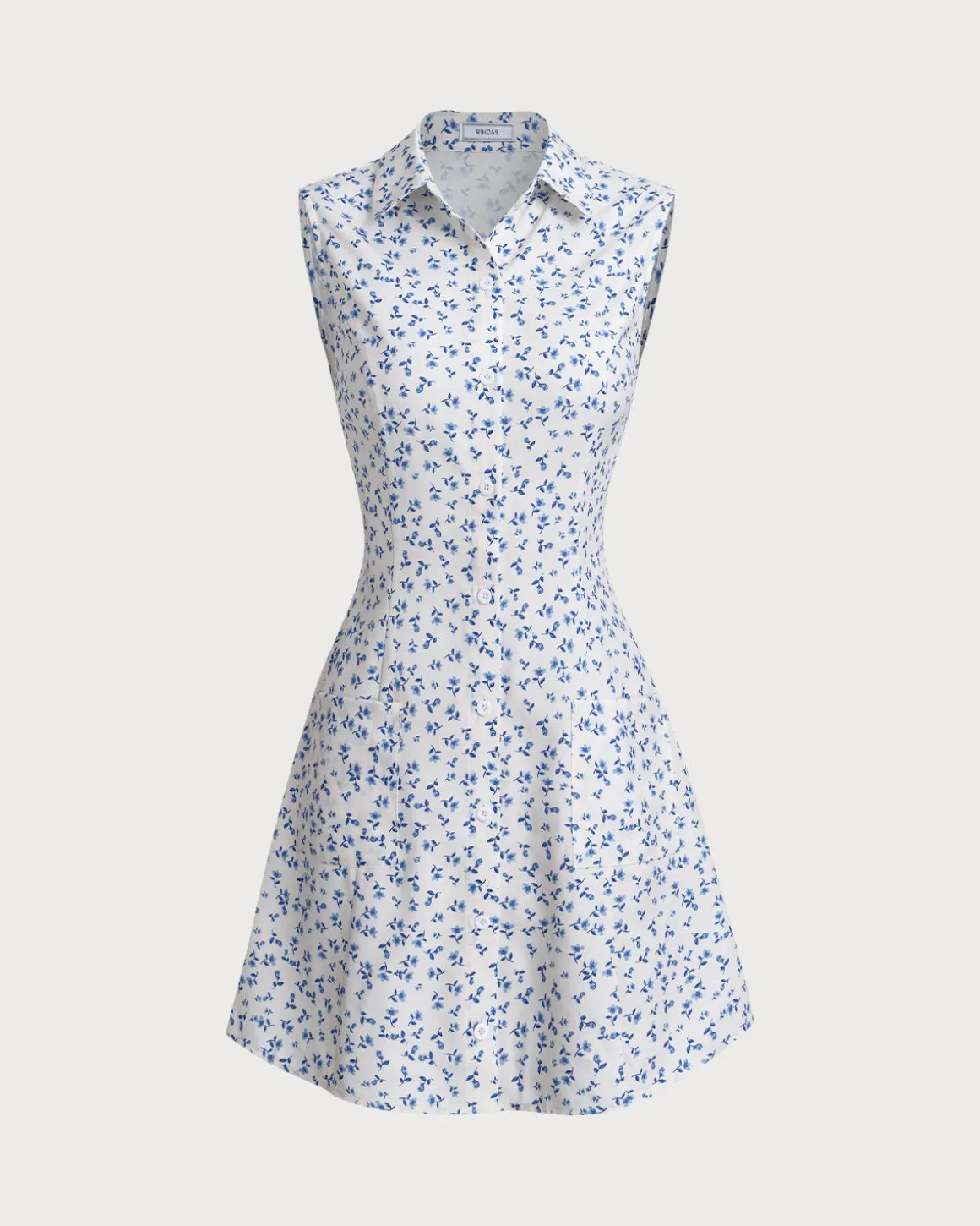 Blue Floral Pocket Sleeveless Mini Dress