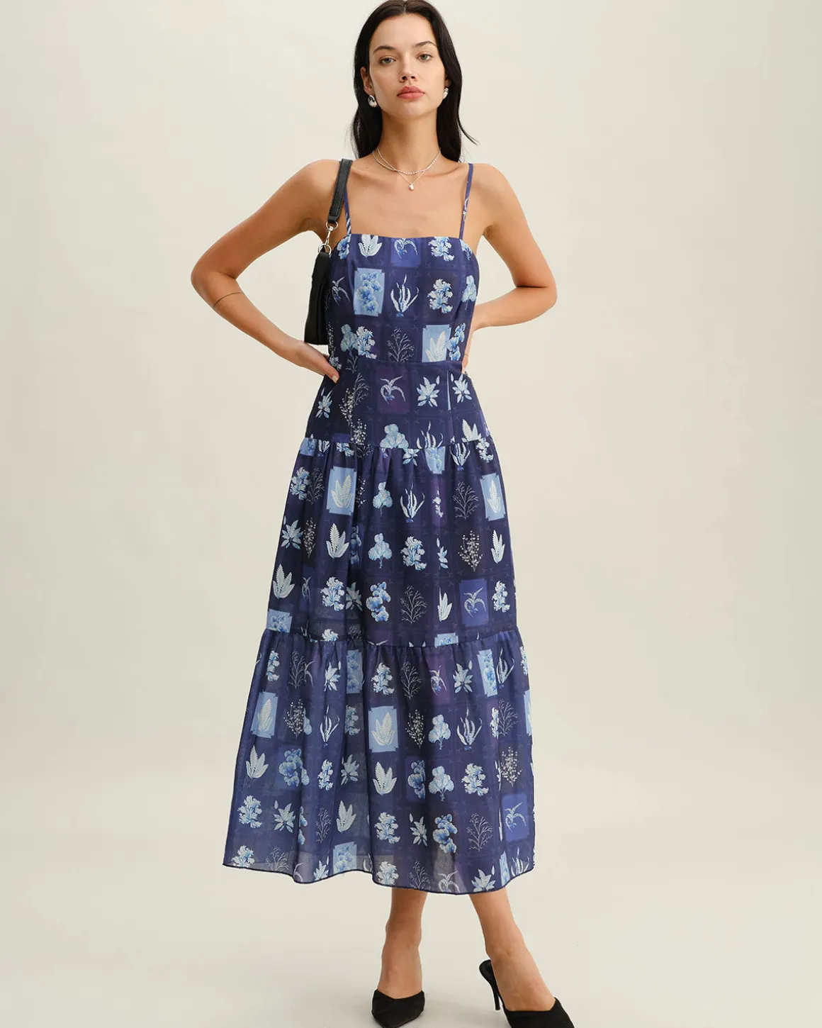 Blue Floral Ruched Bohemian Slip Maxi Dress