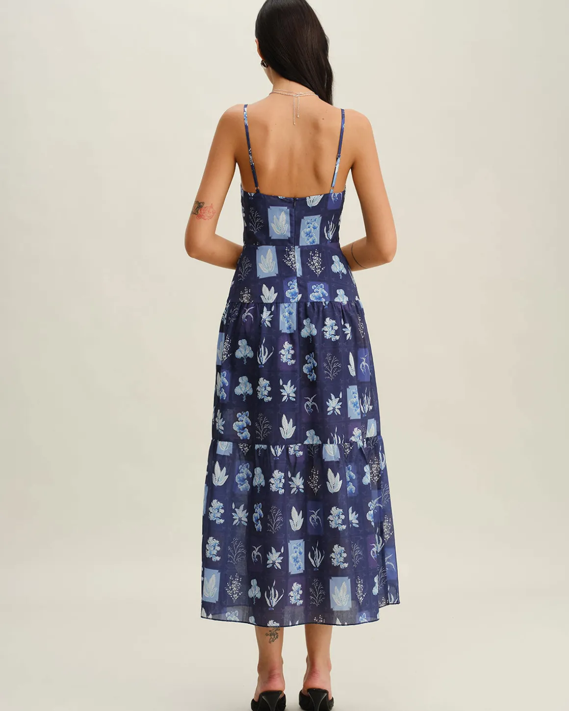 Blue Floral Ruched Bohemian Slip Maxi Dress