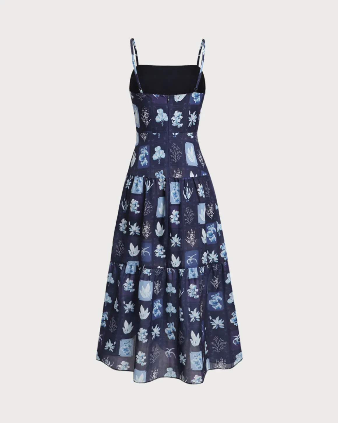 Blue Floral Ruched Bohemian Slip Maxi Dress