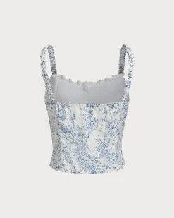 Blue Floral Ruched Cami Top