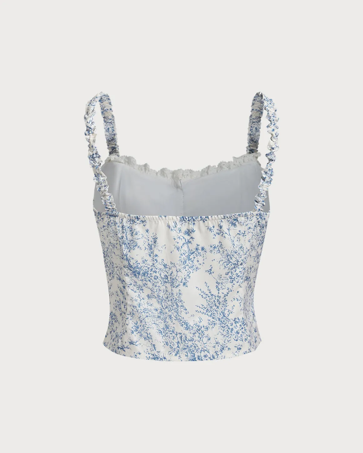 Blue Floral Ruched Cami Top
