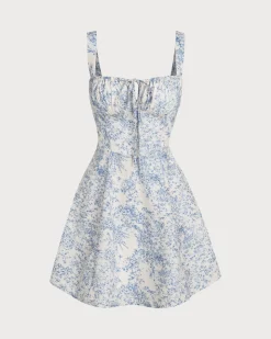 Blue Floral Ruched Slip Corset Mini Dress