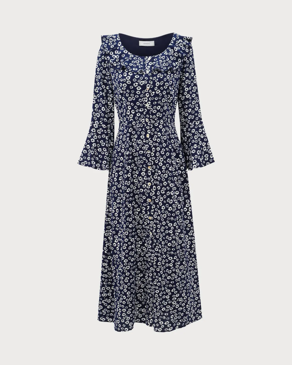 Blue Floral Ruffle Chiffon Maxi Dress