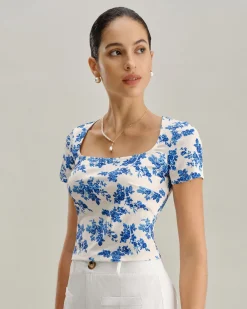 Blue Floral Short Sleeve T-Shirt