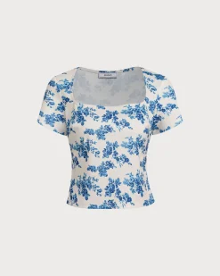 Blue Floral Short Sleeve T-Shirt