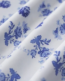 Blue Floral Square Neck Ruched Midi Dress