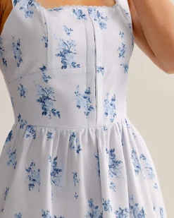 Blue Floral Square Neck Slip Mini Dress