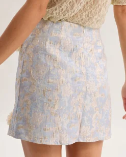 Blue Floral Textured A-Line Mini Skirt