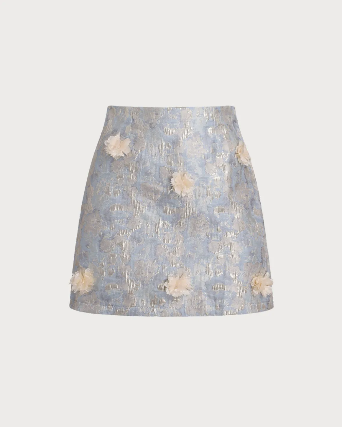 Blue Floral Textured A-Line Mini Skirt
