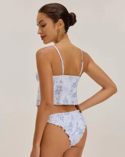 Blue Floral Tie Front Tankini Set
