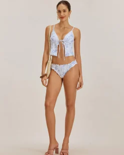 Blue Floral Tie Front Tankini Set