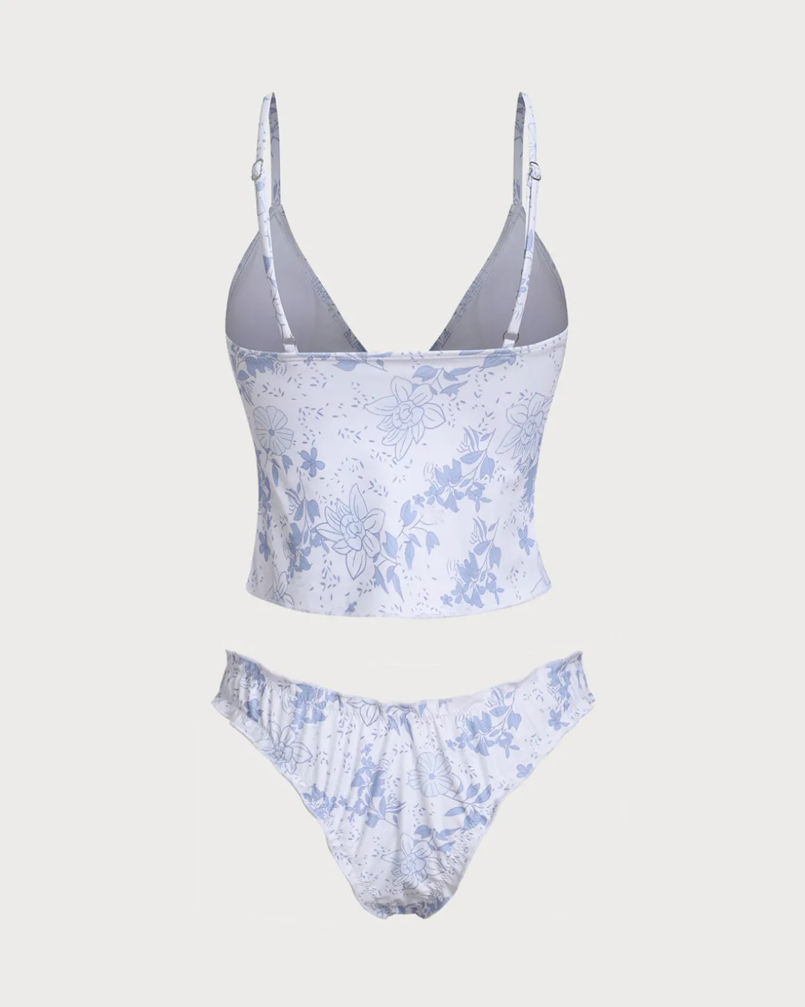 Blue Floral Tie Front Tankini Set