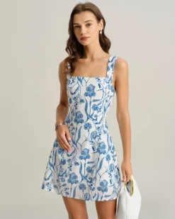 Blue Floral Tie-back Slip Mini Dress