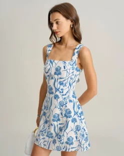 Blue Floral Tie-back Slip Mini Dress