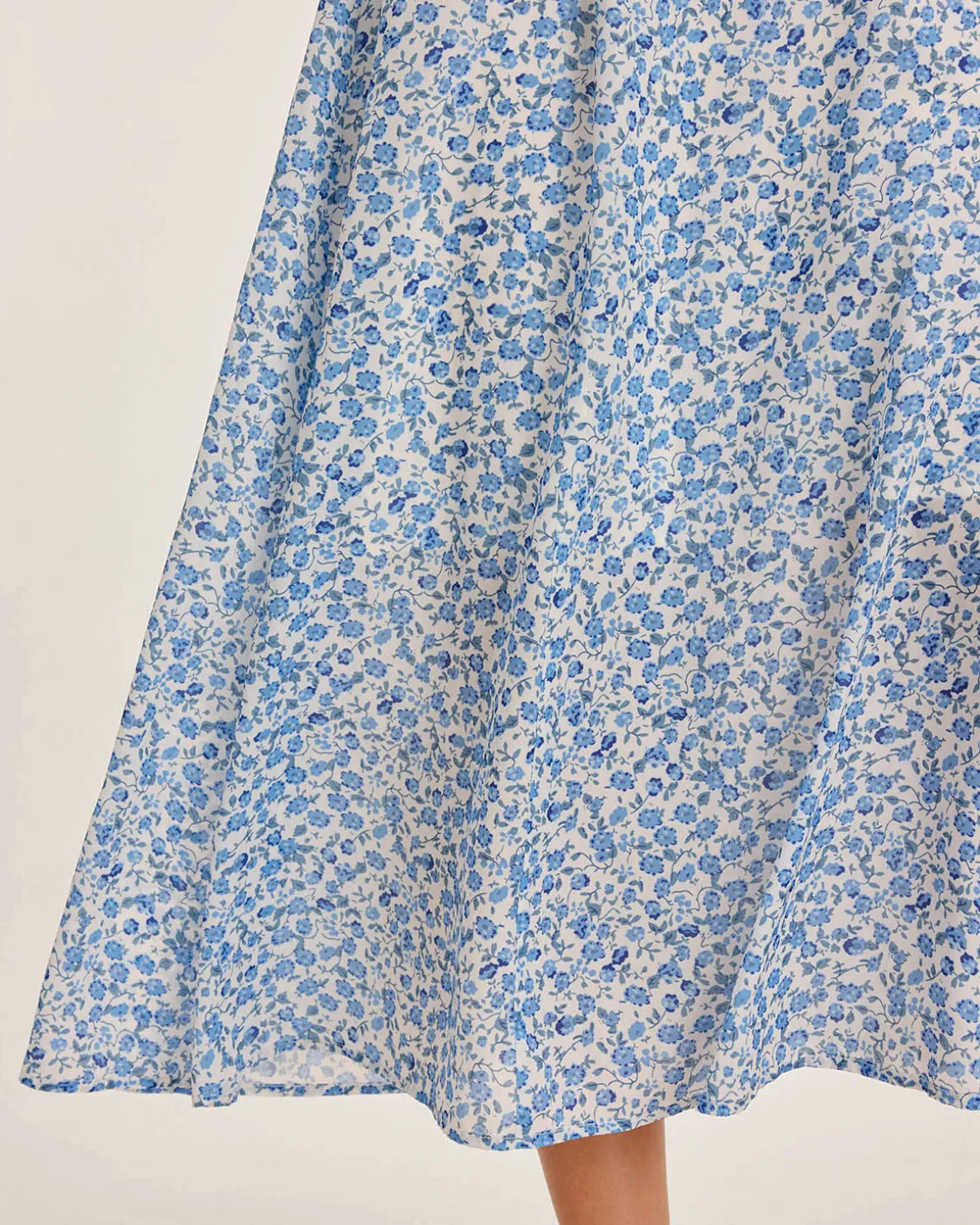 Blue Floral V Neck Shirred Slip Midi Dress
