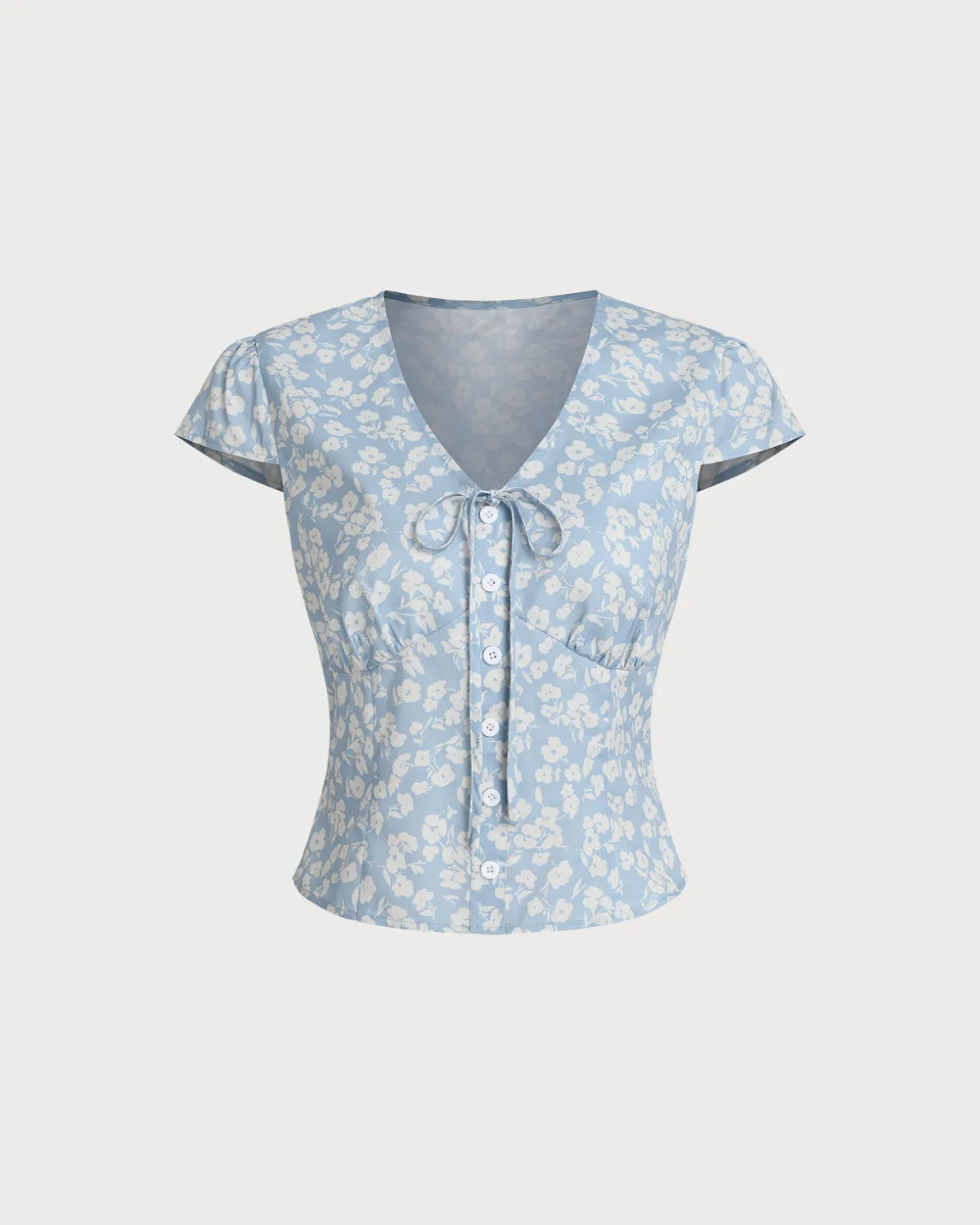 Blue Floral V-Neck Blouse