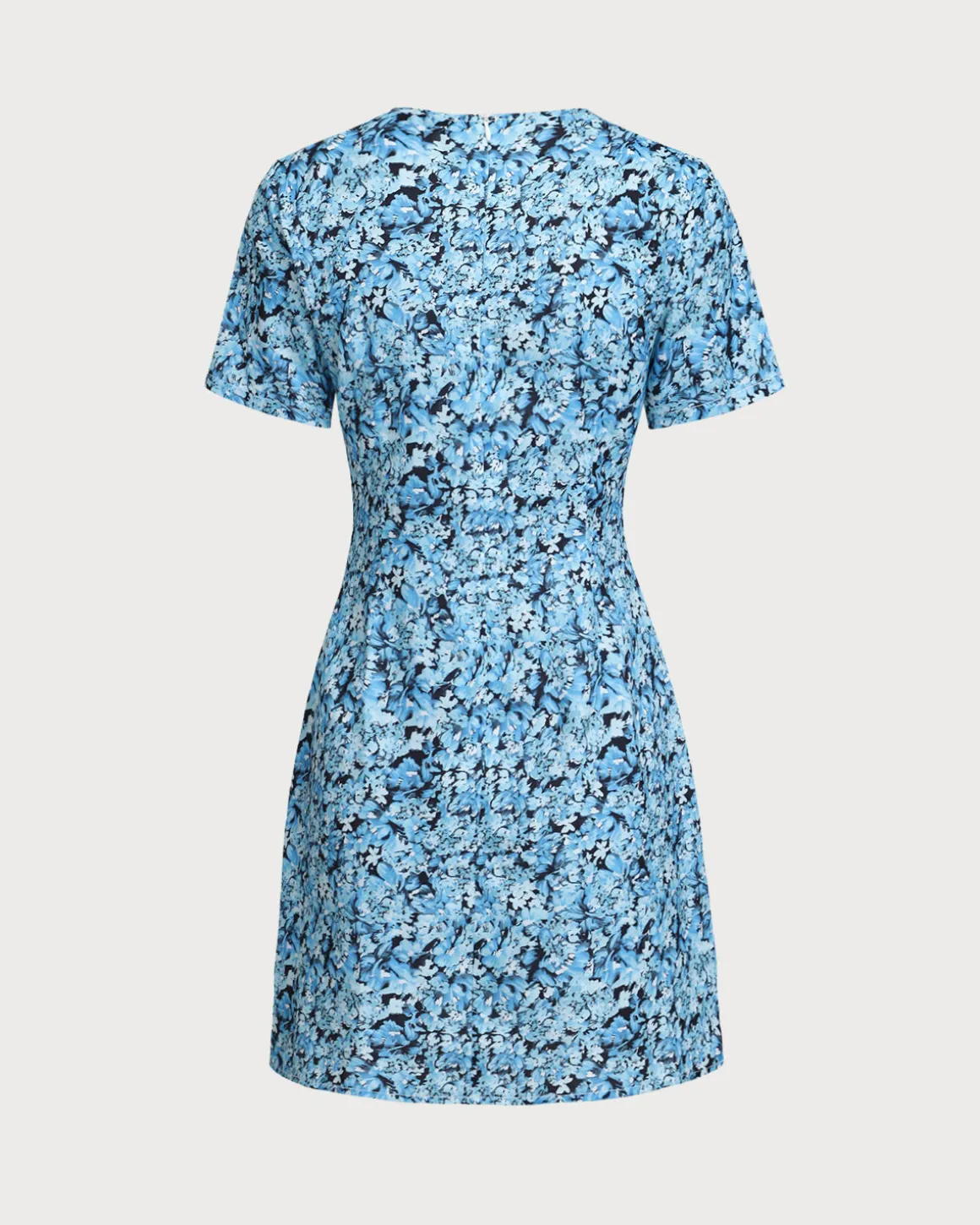 Blue Floral V-Neck Button Mini Dress