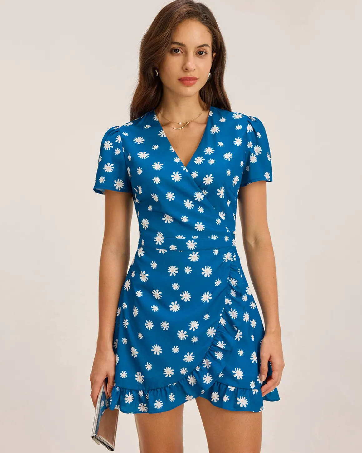 Blue Floral Wrap Mini Dress