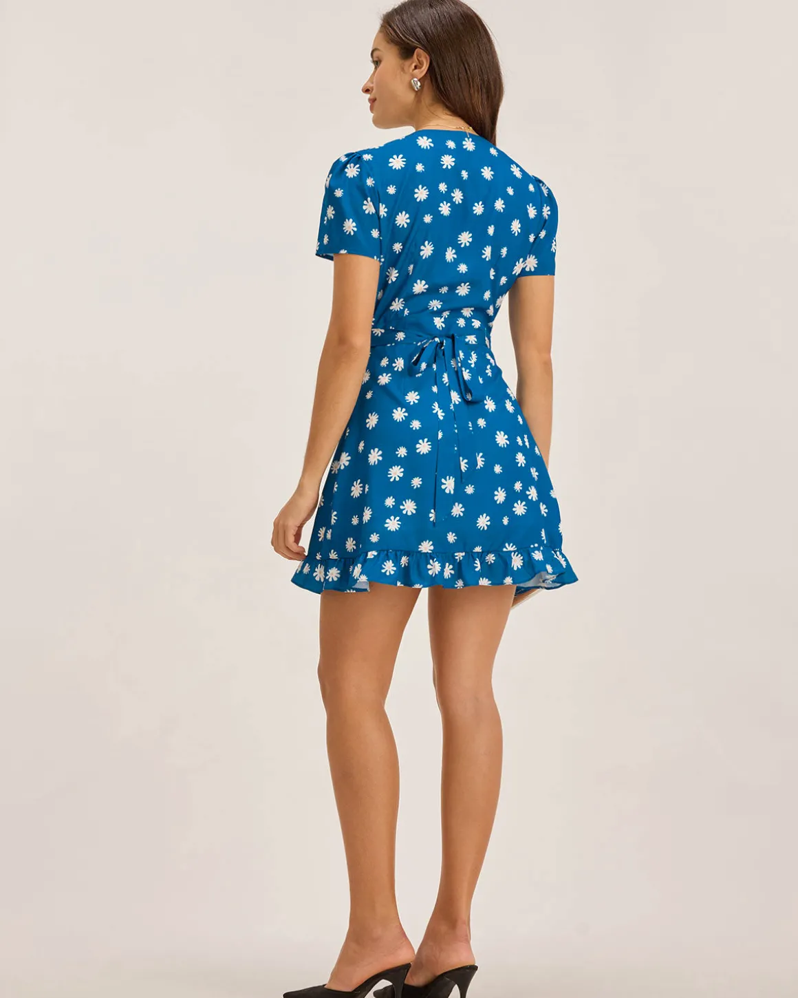 Blue Floral Wrap Mini Dress