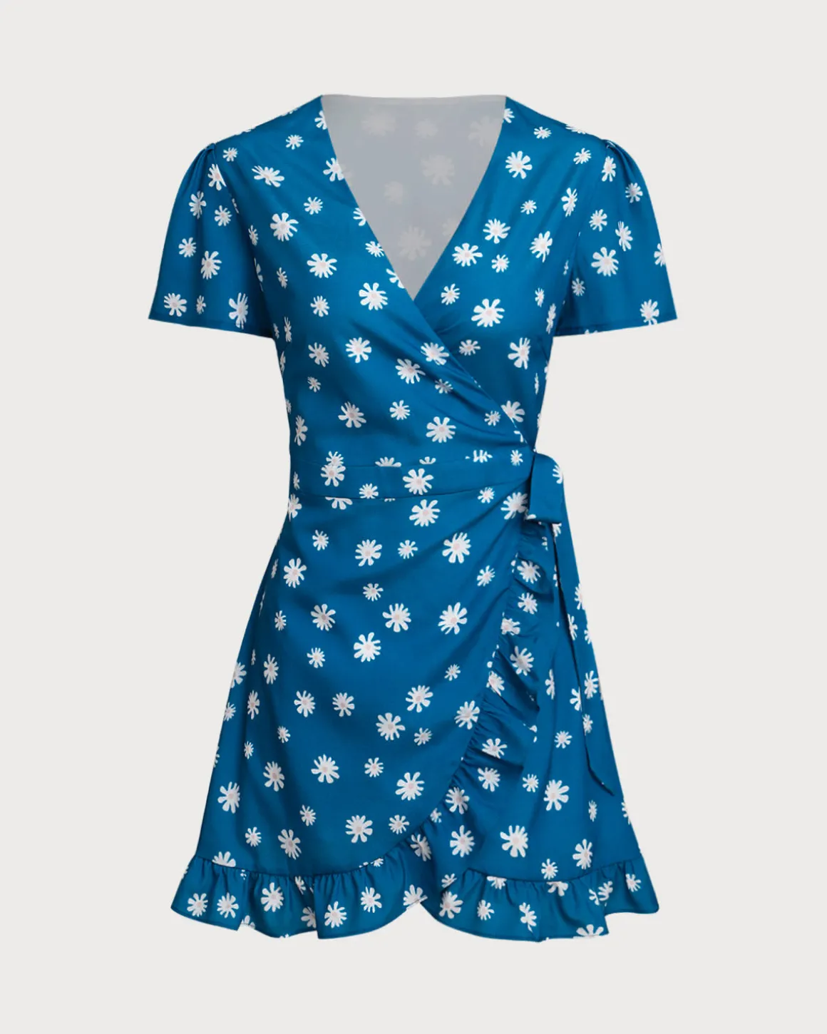 Blue Floral Wrap Mini Dress