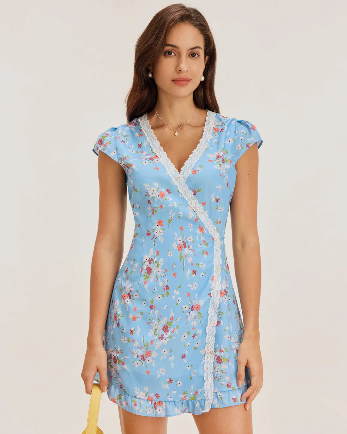 Blue Floral Wrap Mini Dress