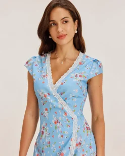 Blue Floral Wrap Mini Dress