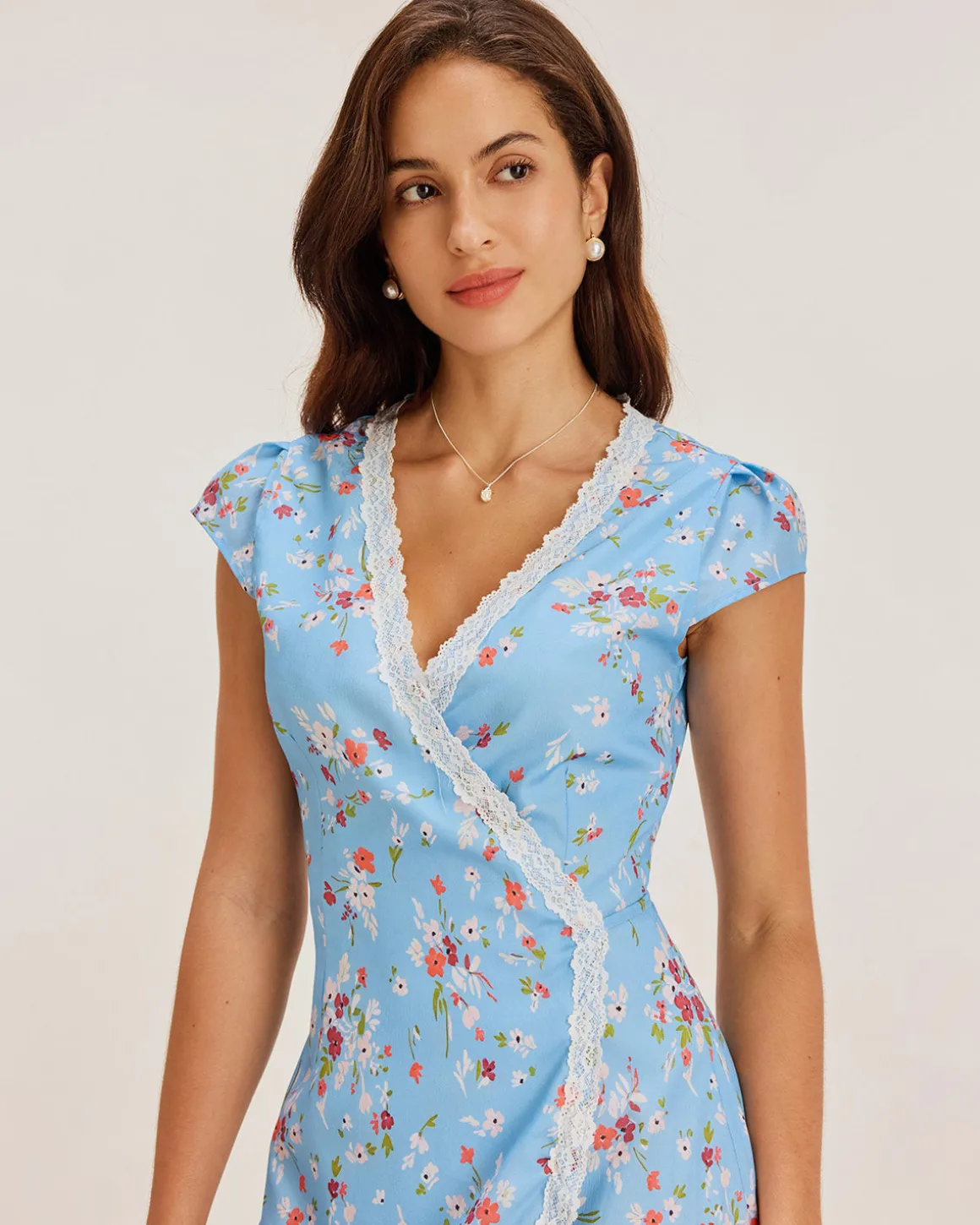 Blue Floral Wrap Mini Dress