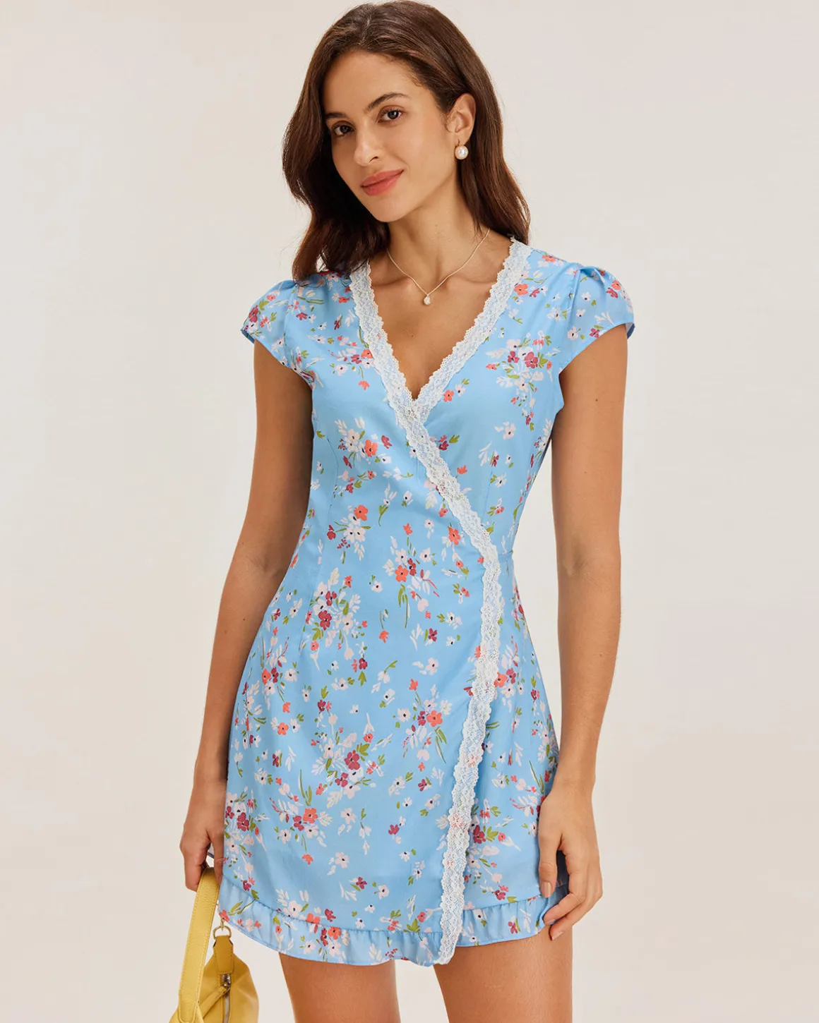 Blue Floral Wrap Mini Dress