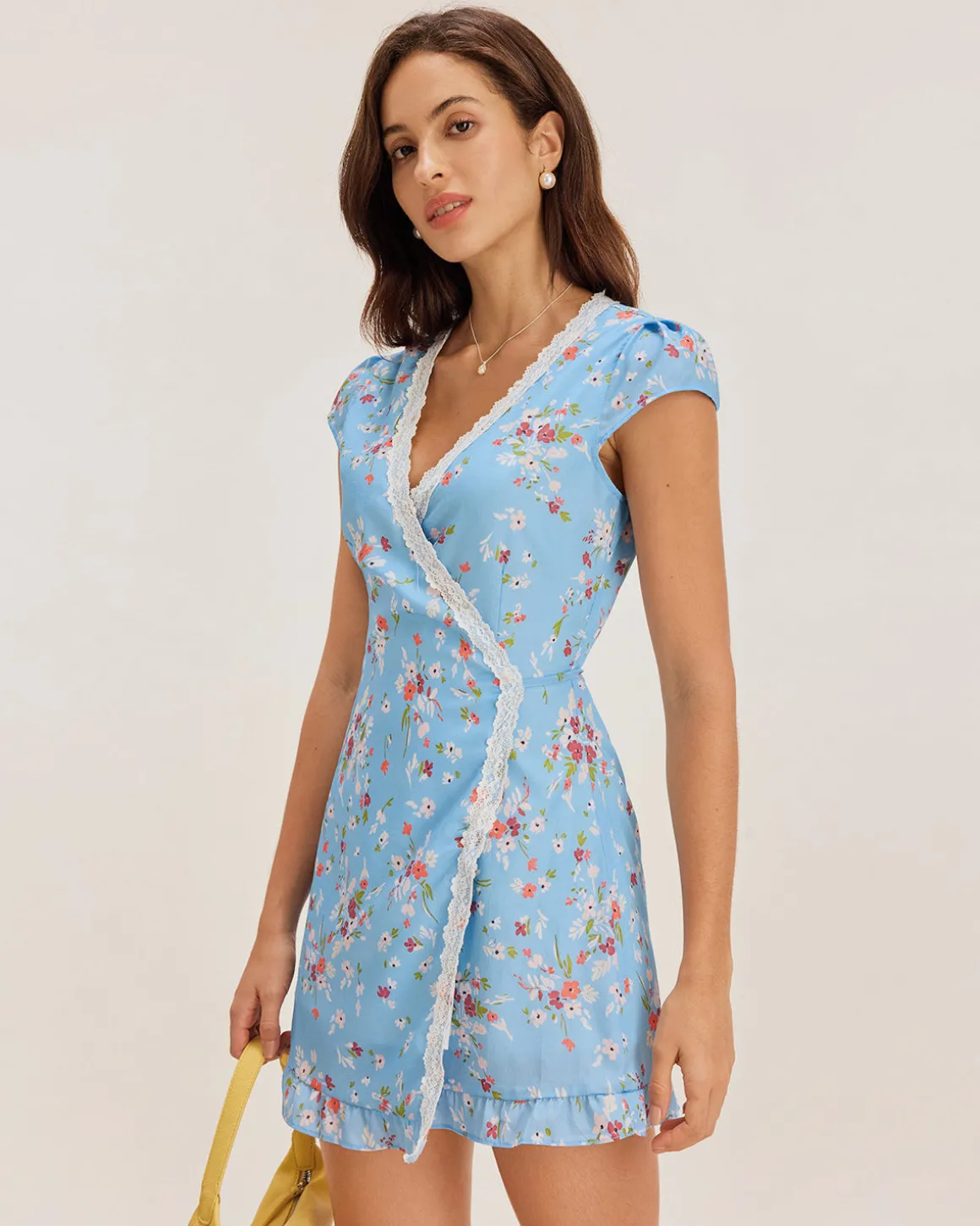 Blue Floral Wrap Mini Dress