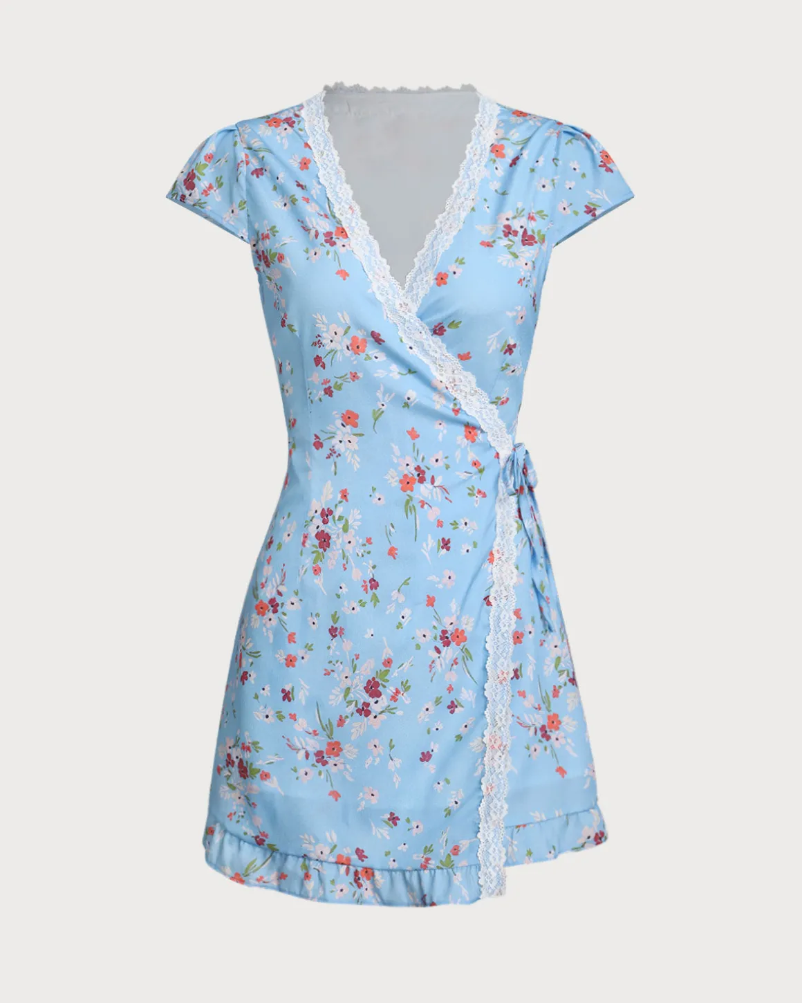 Blue Floral Wrap Mini Dress