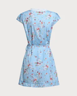 Blue Floral Wrap Mini Dress