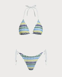 Blue Geometric Crochet Bikini Set