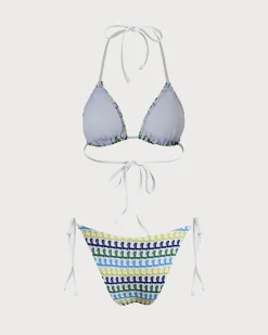 Blue Geometric Crochet Bikini Set