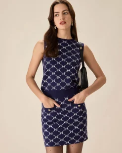 Blue Geometric Knit Mini Skirt