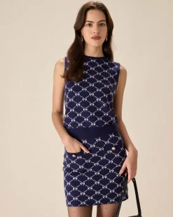 Blue Geometric Knit Tank Top