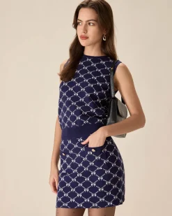 Blue Geometric Knit Tank Top