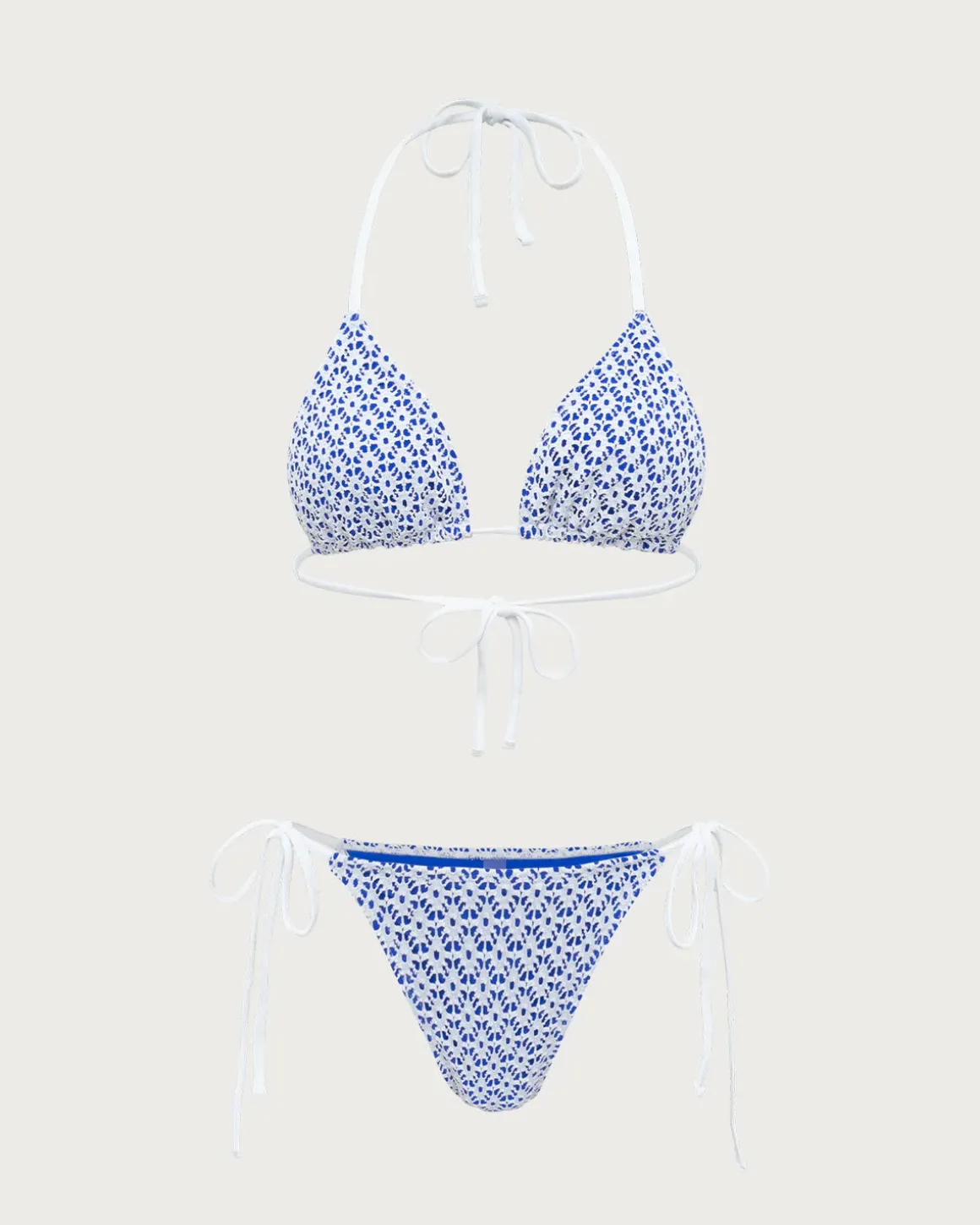 Blue Geometric Triangle Drawstring Bikini Set