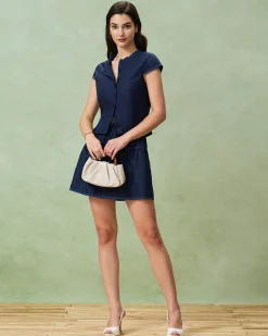 Blue High-Waisted A-Line Mini Skirt